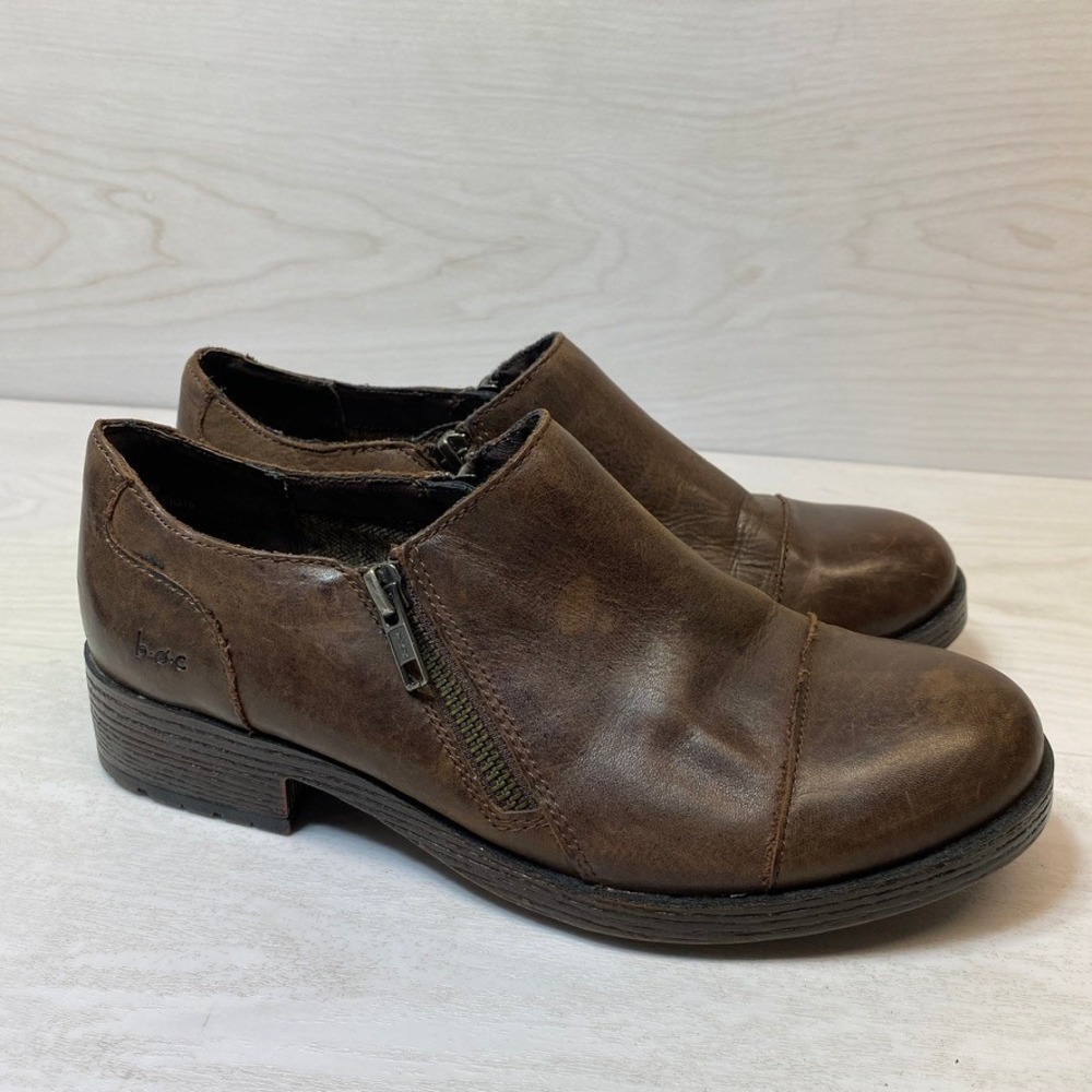 b.o.c. Women 6.5M Ankle Boots Shooties Cap Toe Brown Leather Side Zip Block Heel